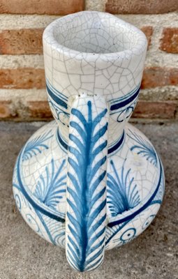 Vaso Mid-Century in ceramica bianca e blu, anni '70 in vendita su Pamono