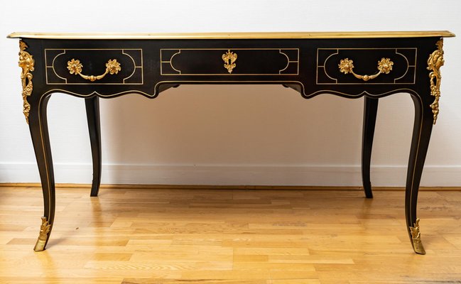 Napoleon III Style Flat Desk in Blackened Wood Bronze from