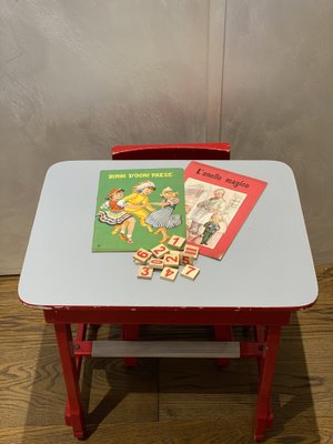 Italian Nursery School Desk with Chair, 1950s, Set of for sale