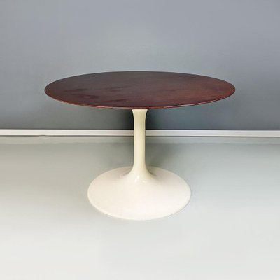 Space Age Italian White Cream Plastic Wood Round Dining Table