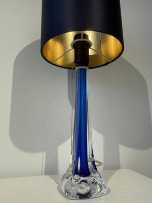 Vintage Blue Glass Table Lamp by Paul Kedelv for Flygsfors Sweden 1960s