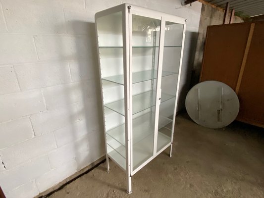 Vintage Industrial Glass Medical Cabinet 1930s