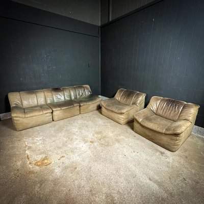 Vintage Leather Modular Sofa from Musterring Set of 3 for sale at