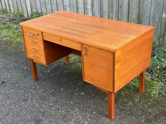 Mid Century Danish Teak Desk with Drawers and Key 1960s
