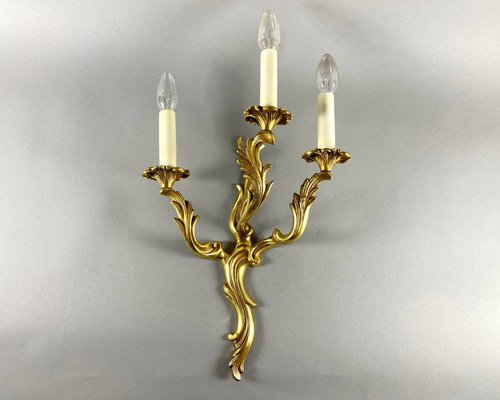 Vintage Rococo Style Gilt Bronze Sconce with 3 Lights for sale at Pamono