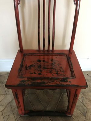 Set of 20th Century Asian Chairs in Red Lacquered Wood for sale at