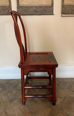 Set of 20th Century Asian Chairs in Red Lacquered Wood for sale at