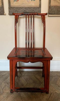 Antique ロングチェア赤　中国　 清時代　AsiaWeek Set of 20th Century Asian Chairs in Red Lacquered Wood for sale at