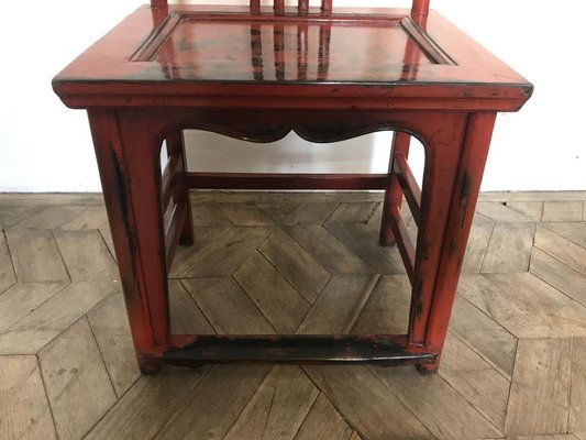 Set of 20th Century Asian Chairs in Red Lacquered Wood for sale at