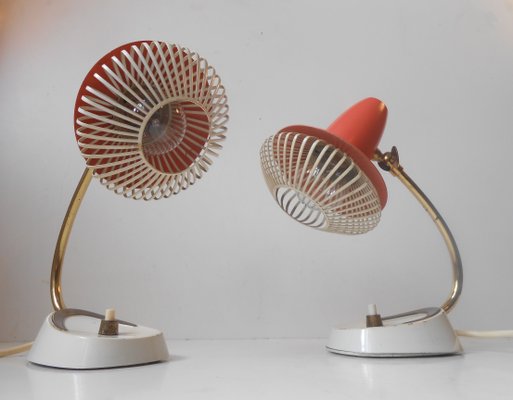 Chevet 2 Vintage Modernistes Rouges AjustablesSuisseSet Lampes De j3AR4Lcq5