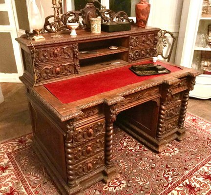 Antique wooden desk with drawers outlet