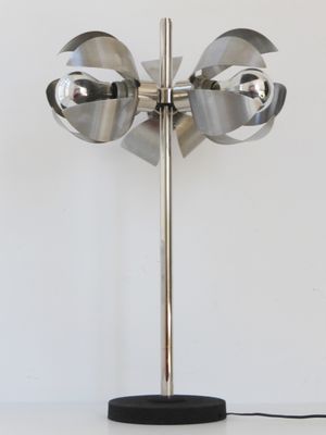 Vintage Space Age French Desk Lamp With Three Brushed Steel Vintage Space Age French Desk Lamp With