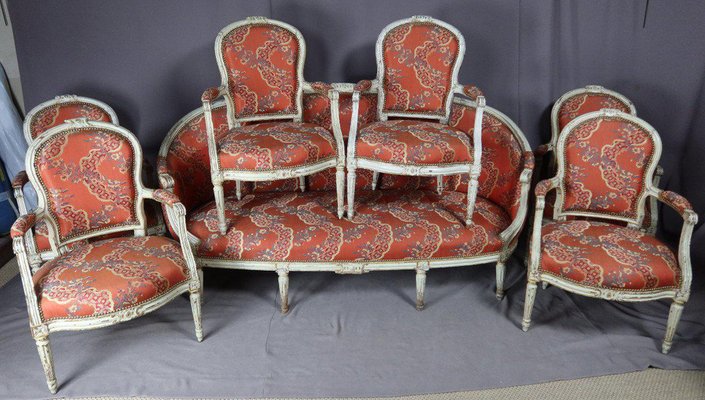 Louis XVI Salon Chairs and Sofa, Set of 7 for sale at Pamono