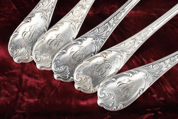 6 sterling Louis XV dessert forks