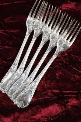 Lot De 6 Grandes Fourchettes Style Louis XV - Métal Argenté - Occasion