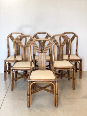 Bamboo Leather Chairs from McGuires Set of 6 for sale at Pamono