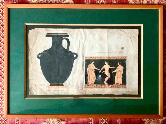 Estudios de jarrones arqueológicos griegos, siglo XVIII, dibujos,  enmarcado, Juego de 4 en venta en Pamono