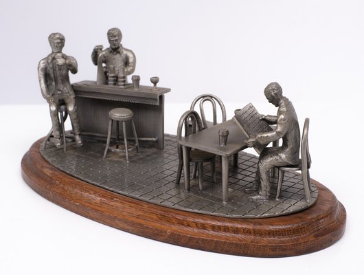 Vintage Pewter Bar Scene by Tin Etain Zinn Pewter, 1970s for sale