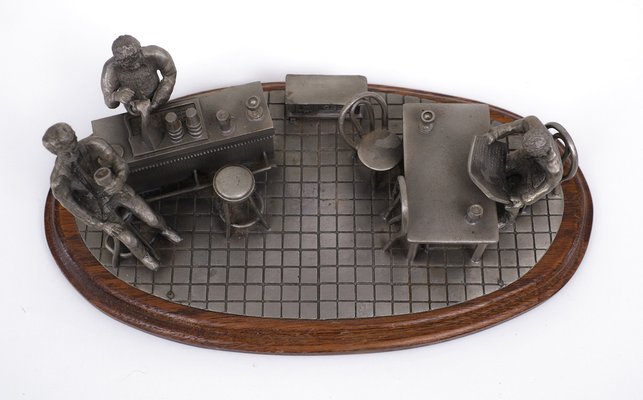 Vintage Pewter Bar Scene by Tin Etain Zinn Pewter, 1970s for sale