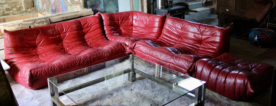 Togo Brown Leather Modular Sofa by Michel Ducaroy for Ligne Roset