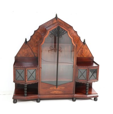Monografie Beeldhouwer Bediende Art Deco Amsterdamse School Vitrine or China Cabinet in Walnut by Max  Coini, 1920s for sale at Pamono