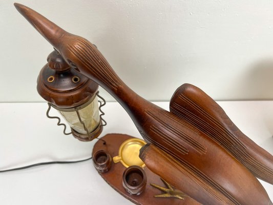 Art Deco Heron Table Lamp with Ashtray and Cigarette Service