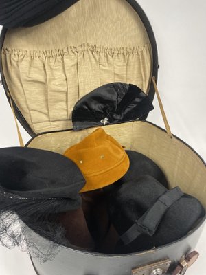 Vintage Black Leather Hat Box, 1920s for sale at Pamono