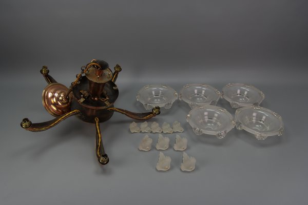 Lustre De Marine En Cuivre Ancien - Style Art Déco - Avec Verre Non D'origine