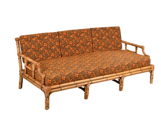 Mid Century Italian Modern Rattan and Bamboo Three Seater Sofa