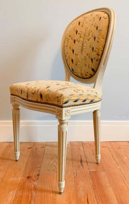 Set of 4 french louis xvi style oval back carved wood green velvet  upholstered dining side chairs