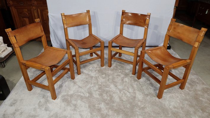 Lot de 4 chaises vintage en orme maison Regain - Sélection M