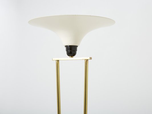 Elegante Lampada Vintage da Terra Anni 60 Metallo Ottone Vetro Opalino