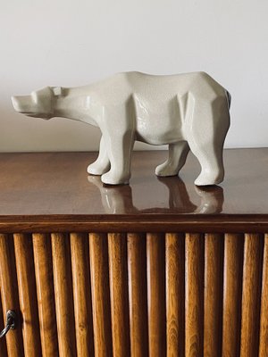 Art Deco Cubist Craquelé Polar Bear from L&V Ceram, France, 1970s