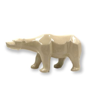 Art Deco Cubist Craquelé Polar Bear from L&V Ceram, France, 1970s