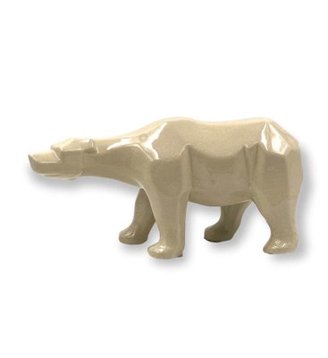 Art Deco Cubist Craquelé Polar Bear from L&V Ceram, France, 1970s