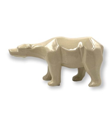 Art Deco Cubist Craquelé Polar Bear from L&V Ceram, France, 1970s