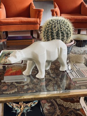Art Deco Cubist Craquelé Polar Bear from L&V Ceram, France, 1970s