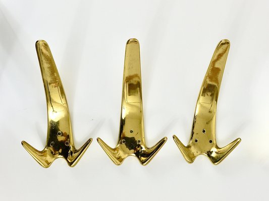 Large Austrian Brass Double Wall Coat Hook by Carl Auböck, 1950s