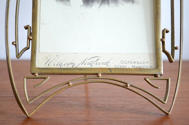 Small Art Nouveau Picture Frame in Brass & Glass Pane for sale at Pamono