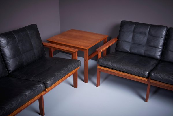 Black Leather Sofas Side Table from Illum Wikkelso Capella Denmark 1960s Set of 3