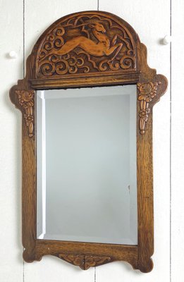 Art Nouveau Carved Wood Mirror with Deer, 1920s for sale at