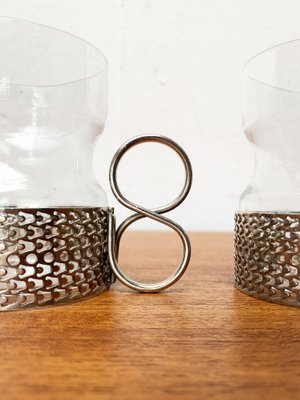 【美品】 Tsaikka Timo Sarpaneva 1957 Iittala Finland Tsaikka Tea Glasses, Silver Metal Holders