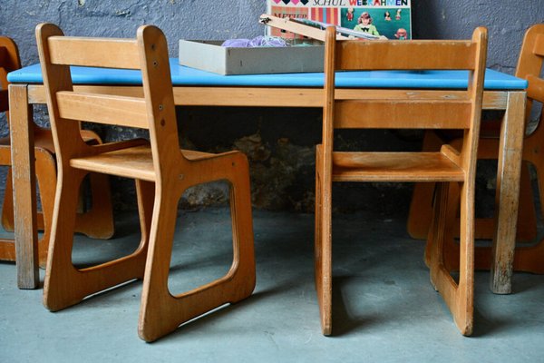 Antique childrens wooden table and chairs deals