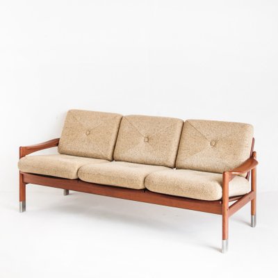 Mid Century Scandinavian Teak Sofa with Wool Cushions 1960s for