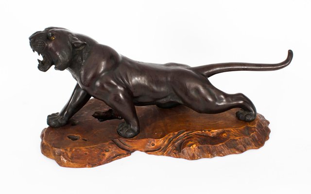 Important Bronze Of A Tiger And A Rhino, Japan, Signed. Meiji