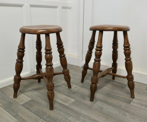 Victorian Elm Farmhouse Kitchen Stools, 1880, Set of for sale at