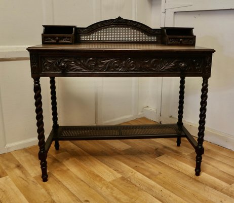 Carved Oak and Rattan Reception Desk 1880s