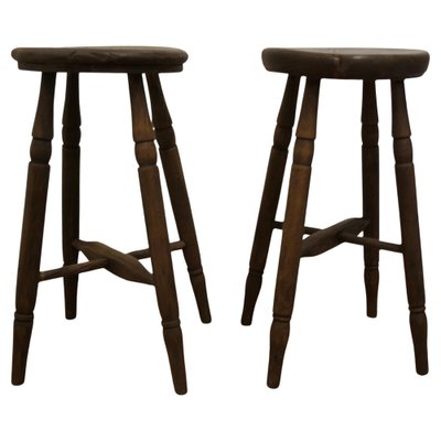 Victorian Ash and Elm Farmhouse Kitchen Stools 1890s Set of 2