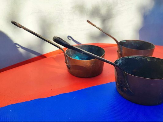 Vintage Copper Pans, 1920s, Set of 3 for sale at Pamono