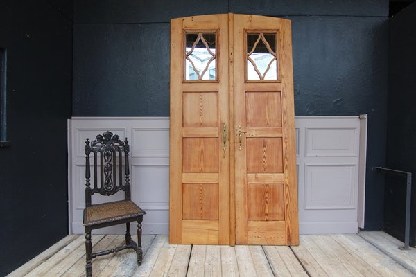 paire de portes double faces décor différent bois sapin massif . XIX